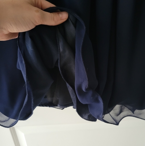 Pleated Cap Sleeved Blue White Lace Tulle Midi Cocktail Dress Size 4 - Picture 10 of 12